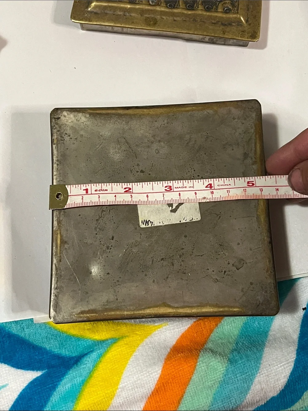 Antique Gold and Tan Embossed Metal Vanity Slide Box